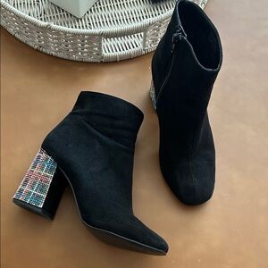 Betsey Johnson Barette Black Suede Rhinestone Booties Sz 5.5